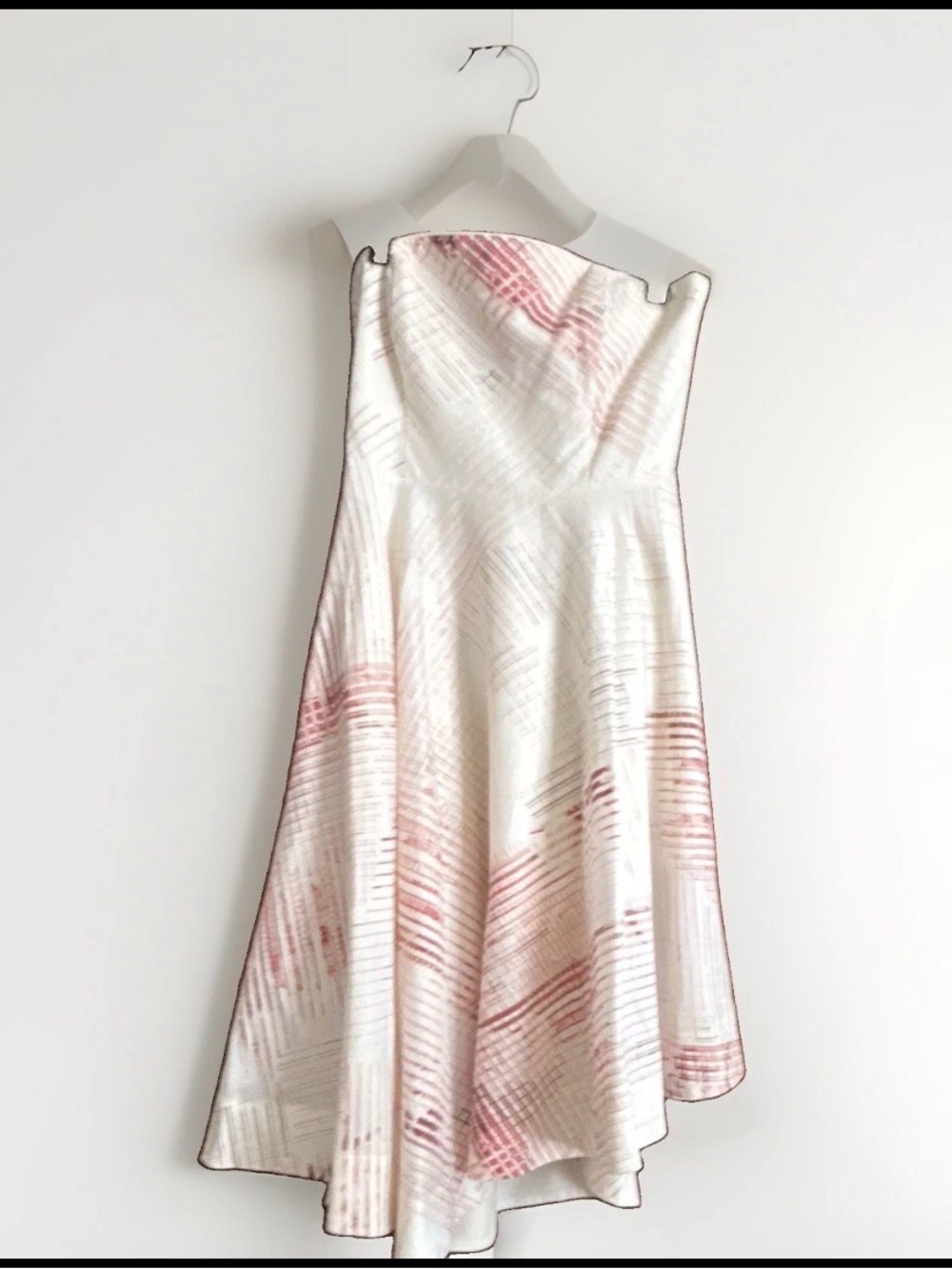 White House Black Market Strapless A-Line Dress in White with Pink Accents